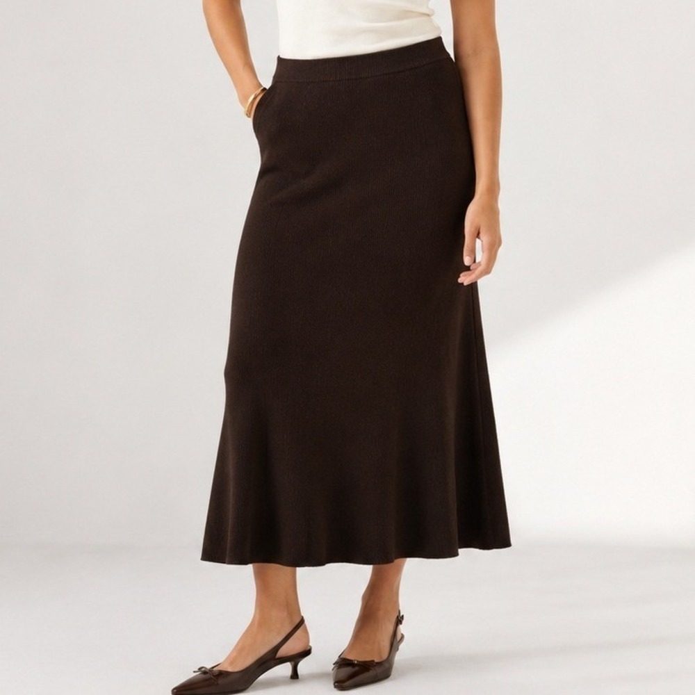 Madewell Merino Wool Blend Maxi Skirt Ribbed Date Office Molasses NS688 XXL NWT